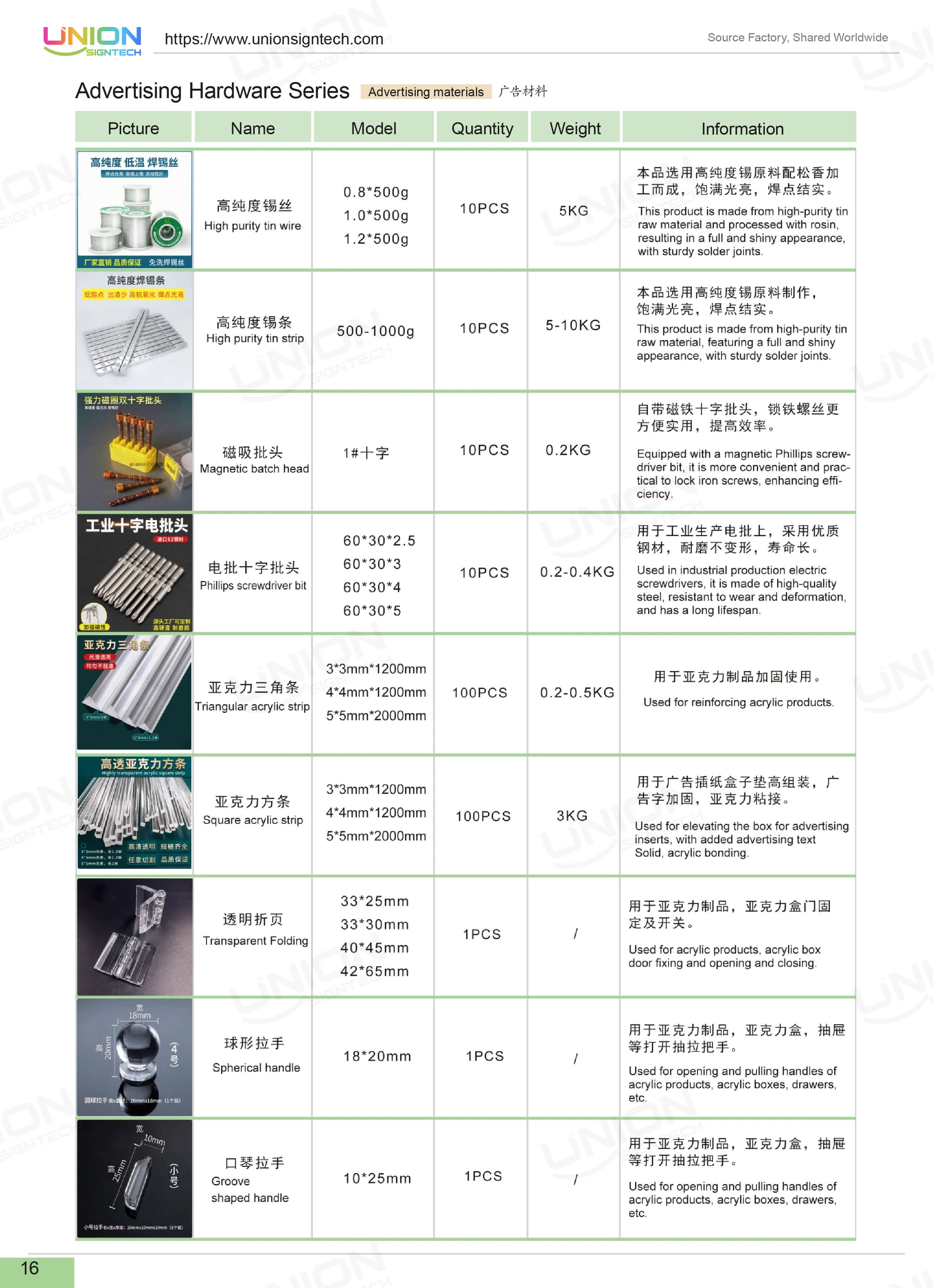Advertising materials and accessories for signage displays including promotional boards and display components